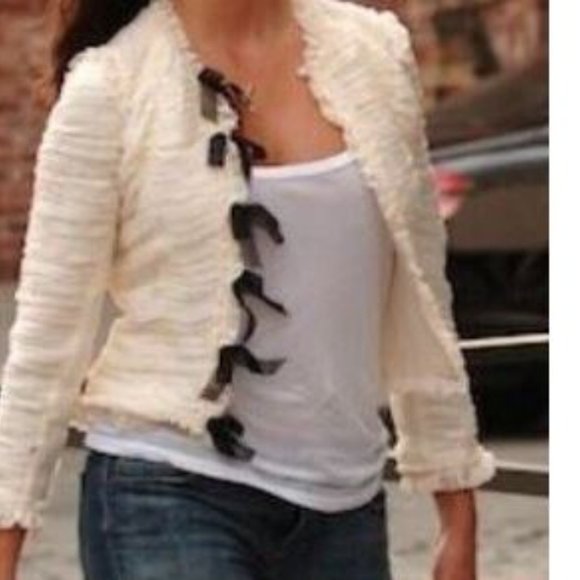 Chanel vintage 2006 ivory / Black Bow Detail Ruched Silk Chiffon Top / Jacket - Picture 10 of 15